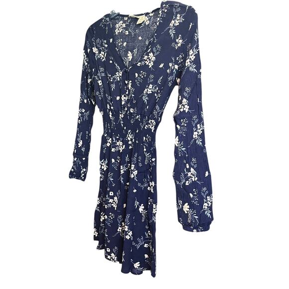 SKY AND SPARROW LONG SLV, V-NECK MINI WAIST DRESS, WOMEN, XS, BLUE - FLORAL PATT - Picture 3 of 12